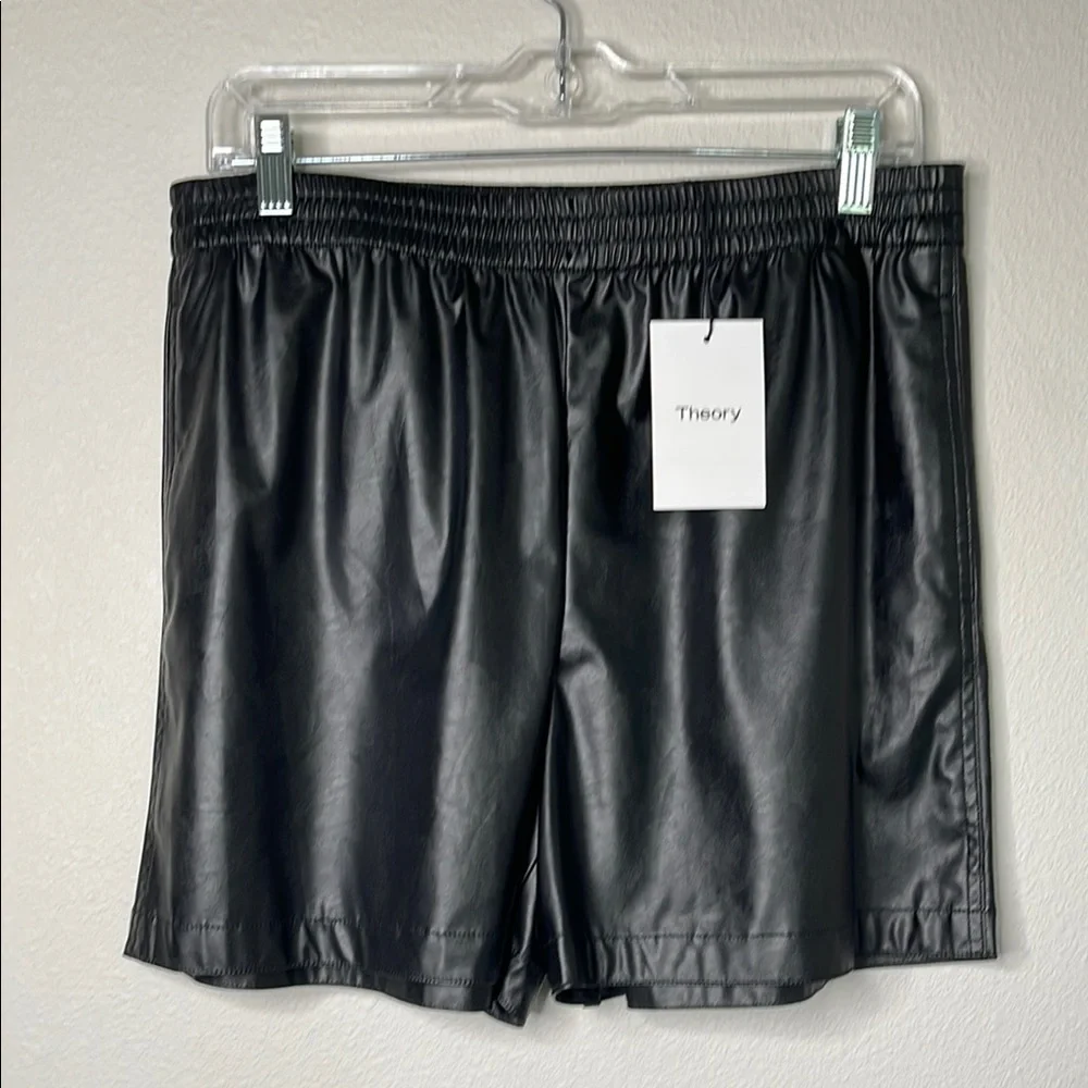 Theory Mercer Faux Leather High Rise Pull-On Shorts | Black | Size L